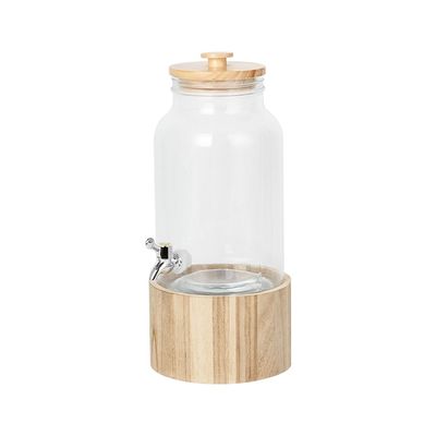  Aresha Glass Juice Dispenser With Wood Stand &Lid,Abs Electroplate Tap Natural 5.5L, 19 X 19 X 43HCM 