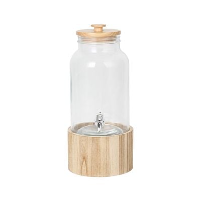  Aresha Glass Juice Dispenser With Wood Stand &Lid,Abs Electroplate Tap Natural 5.5L, 19 X 19 X 43HCM 