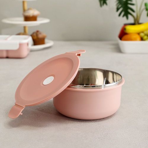 Let's Eat Stainless Steel Lunch Box Pink 900Ml 17X17.5X 8.2Cm