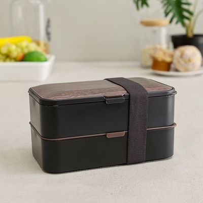 Let's Eat 2 Layer Classic Lunch Box Black 1200Ml, 18.5X10.2X10.9Cm