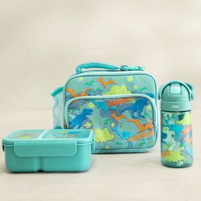 Let's Eat 3-Piece Kids Lunch Box Set Green 23X8.5X19Cm,Lunch Box 1300Ml,Bottle 400Ml