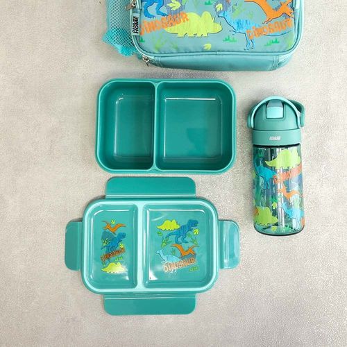Let's Eat 3-Piece Kids Lunch Box Set Green 23X8.5X19Cm,Lunch Box 1300Ml,Bottle 400Ml