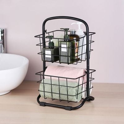 Atticus 2 Tier Multi Purpose Basket Stand Black 25.5x22x42.5 Cm