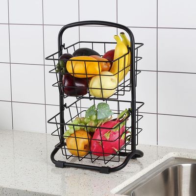 Atticus 2 Tier Multi Purpose Basket Stand Black 25.5x22x42.5 Cm