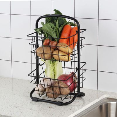 Atticus 2 Tier Multi Purpose Basket Stand Black 25.5x22x42.5 Cm