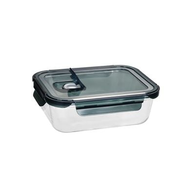 Danube Home Rectangular Borosilicate Glass Lunch Box - Clear/Black - 370 ml