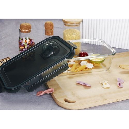 Danube Home Rectangular Borosilicate Glass Lunch Box - Clear/Black - 370 ml