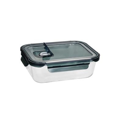 Danube Home Rectangular Borosilicate Glass Lunch Box - Clear/Black - 640 ml