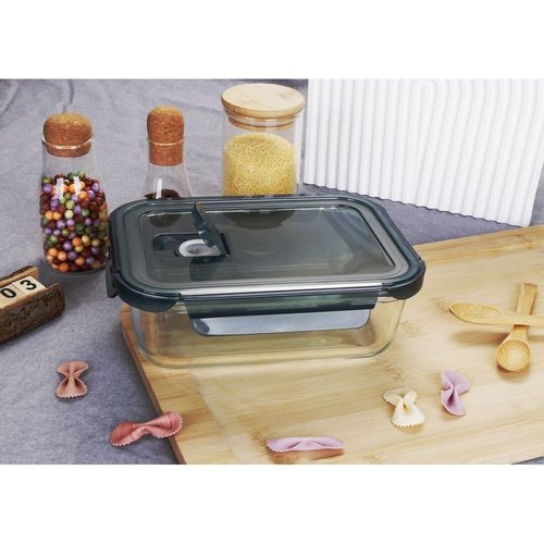 Danube Home Rectangular Borosilicate Glass Lunch Box - Clear/Black - 1040 ml