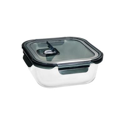 Danube Home Square Borosilicate Glass Lunch Box - Clear/Black - 800 ml