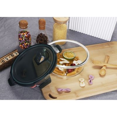 صندوق غداء زجاج بوروسيليكات دائري من دانوب هوم - شفاف/أسود - 650 مل