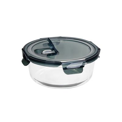 صندوق غداء زجاج بوروسيليكات دائري من دانوب هوم - شفاف/أسود - 1300 مل