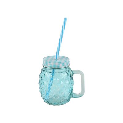 Danube Essential 4-Pc Colored Glass Mason Jar Set with Metal Lid, Straw - 490 ml