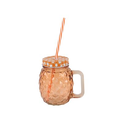 Danube Essential 4-Pc Colored Glass Mason Jar Set with Metal Lid, Straw - 490 ml