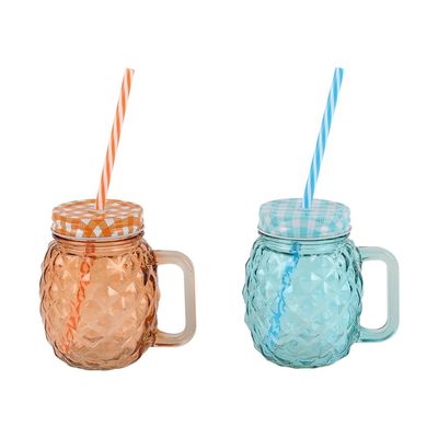 Danube Essential 4-Pc Colored Glass Mason Jar Set with Metal Lid, Straw - 490 ml