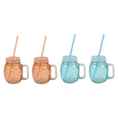 Danube Essential 4-Pc Colored Glass Mason Jar Set with Metal Lid, Straw - 490 ml