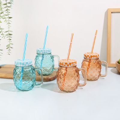 Danube Essential 4-Pc Colored Glass Mason Jar Set with Metal Lid, Straw - 490 ml