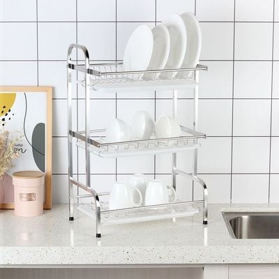 Atticus 3-Tier Stainless Steel Dish Rack Shiny - 42.3x25.5x63 cm