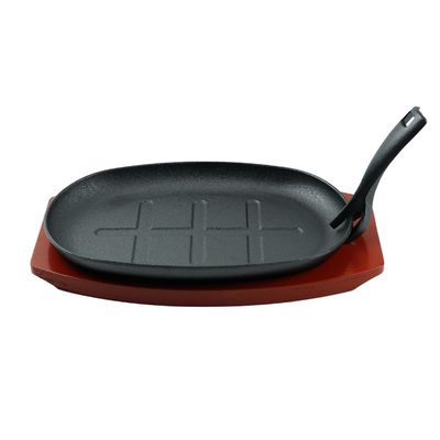 Rosette Cast Iron Sizzler Pan With Wooden Base 28x19CM
