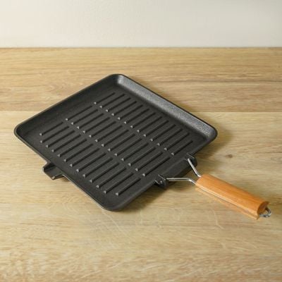 Rosette Cast Iron Grill Pan W/Wooden Handle 28x28CM