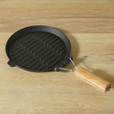 Rosette Cast Iron Grill Pan with Wooden Handle - 23 cm (Dia.)