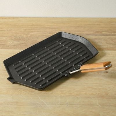 Rosette Cast Iron Grill Pan W/Wooden Handle 35x21CM