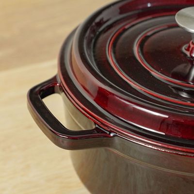 Rosette Cast Iron Casserole - Maroon - 24 cm (Dia.), 3.7L 