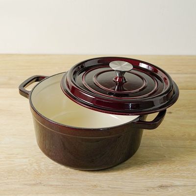 Rosette Cast Iron Casserole - Maroon - 24 cm (Dia.), 3.7L 