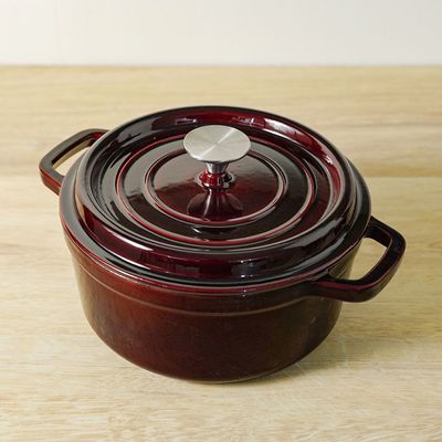 Rosette Cast Iron Casserole - Maroon - 24 cm (Dia.), 3.7L 