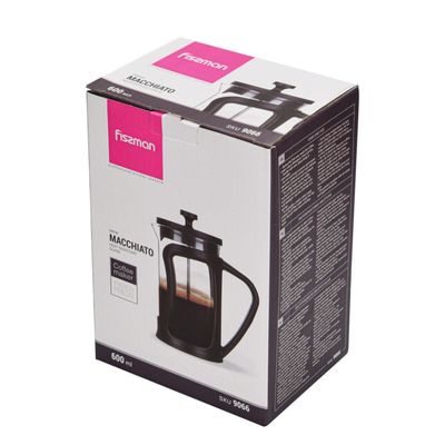 Fissman French Press Coffee Maker - Borosilicate Glass - Macchiato Series - Black/Clear - 