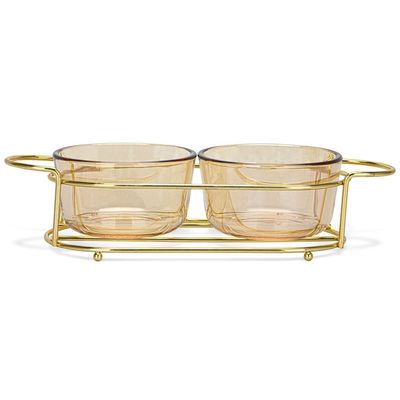 Fissman Pristine Glass Bowl with Metal Stand - Set of 2 