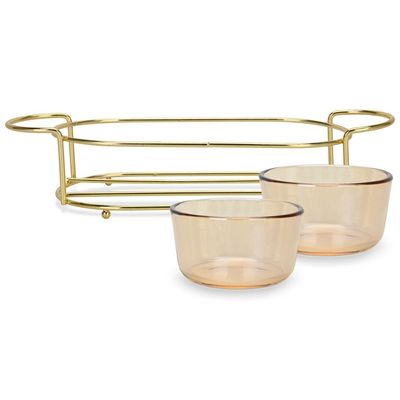 Fissman Pristine Glass Bowl with Metal Stand - Set of 2 