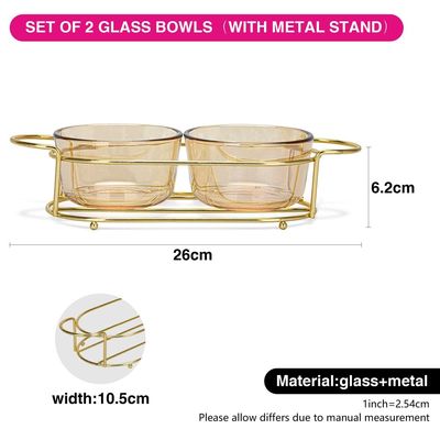 Fissman Pristine Glass Bowl with Metal Stand - Set of 2 