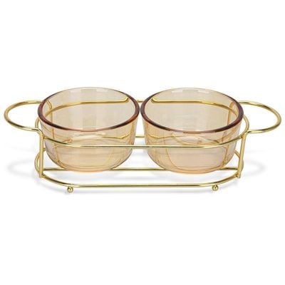 Fissman Pristine Glass Bowl with Metal Stand - Set of 2 