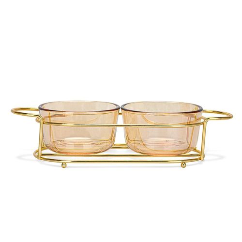 Fissman Pristine Glass Bowl with Metal Stand - Set of 2 
