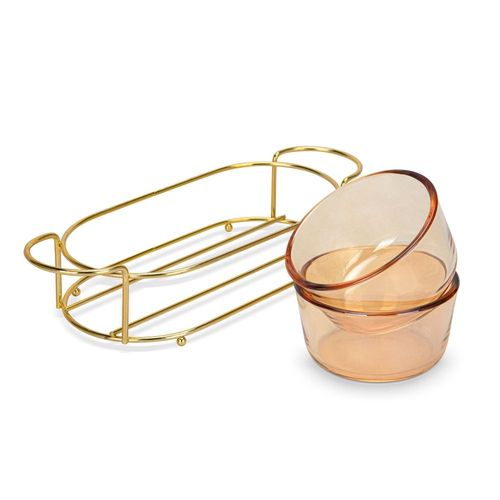 Fissman Pristine Glass Bowl with Metal Stand - Set of 2 