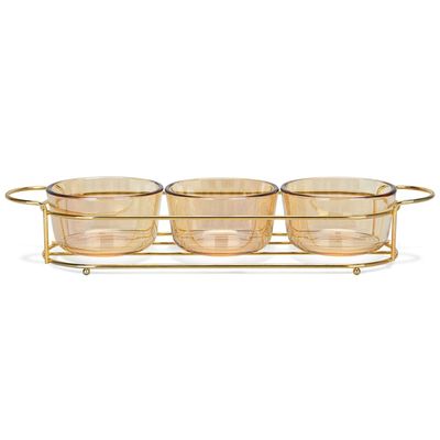 Fissman Pristine Glass Bowl with Metal Stand - Set of 3 