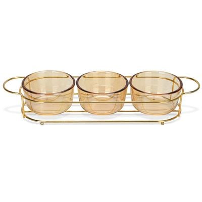 Fissman Pristine Glass Bowl with Metal Stand - Set of 3 