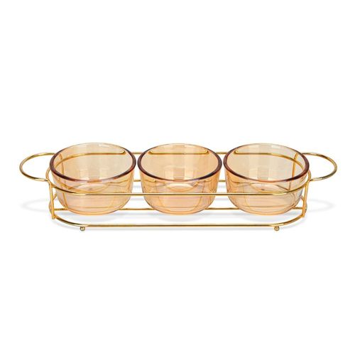 Fissman Pristine Glass Bowl with Metal Stand - Set of 3 