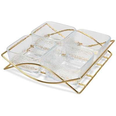 Fissman Pristine Clear-Glass Bowl with Metal Stand - Set of 4