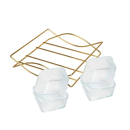 Fissman Pristine Clear-Glass Bowl with Metal Stand - Set of 4