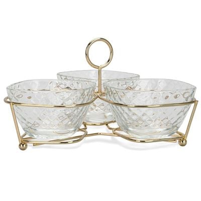 Fissman Pristine Clear-Glass Bowl with Metal Stand - Set of 3