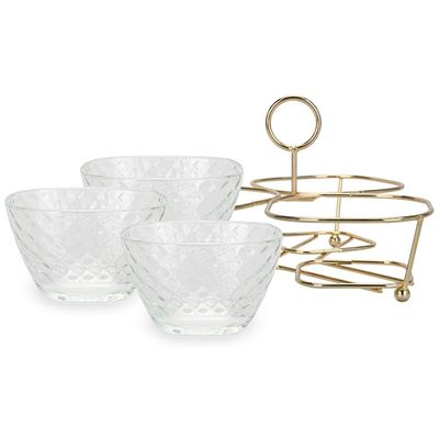 Fissman Pristine Clear-Glass Bowl with Metal Stand - Set of 3