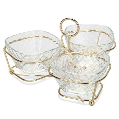 Fissman Pristine Clear-Glass Bowl with Metal Stand - Set of 3