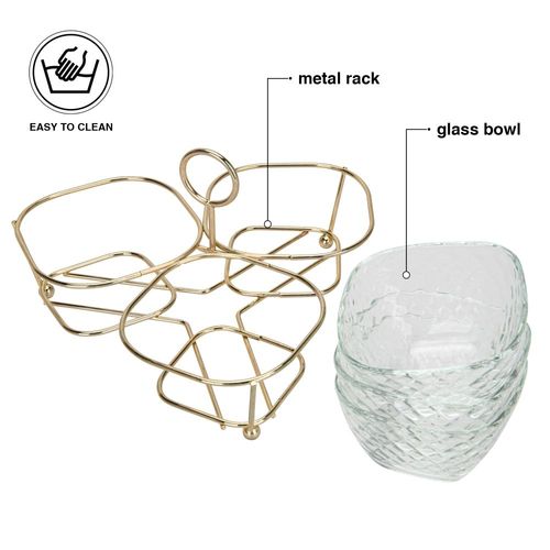 Fissman Pristine Clear-Glass Bowl with Metal Stand - Set of 3