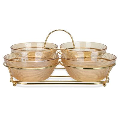 Fissman Pristine Glass Bowl with Metal Stand - Set of 4