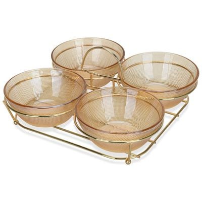 Fissman Pristine Glass Bowl with Metal Stand - Set of 4