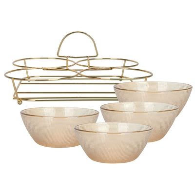 Fissman Pristine Glass Bowl with Metal Stand - Set of 4