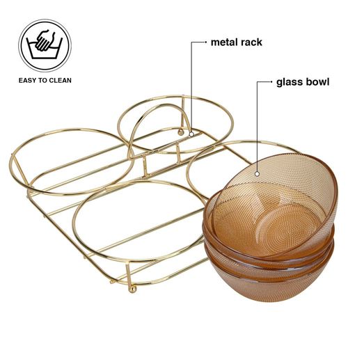 Fissman Pristine Glass Bowl with Metal Stand - Set of 4
