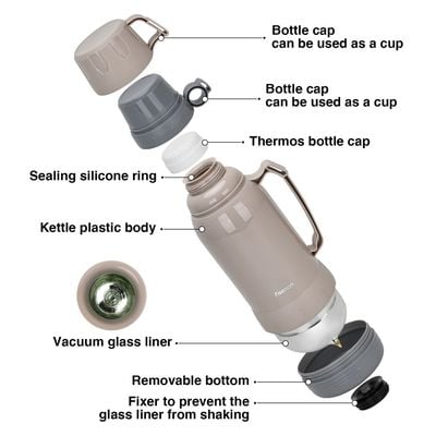 Fissman Vacuum Bottle with Plastic Case and Glass Liner - Grey - 1800 ml 